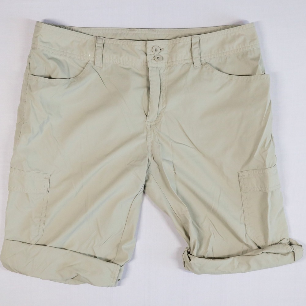 Patagonia Cargo Bermuda Hiking Shorts Women 8 Tan Khaki Roll Tab Outdoor Utility